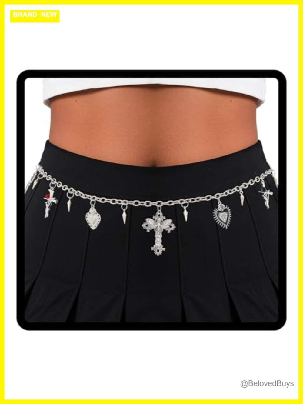 Goth Waist Chain Belt Skeleton Cross Heart Charms Punk Body Chain for Pants